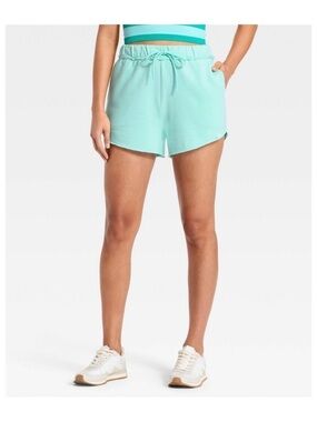 JoyLab French Terry High Rise Shorts (Aqua - Small)
